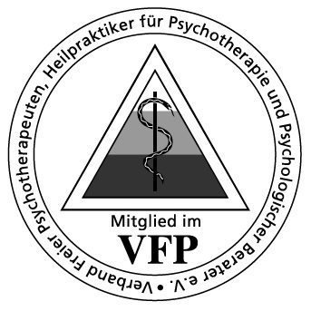 Paarberatung, Eheberatung, Einzelberatung Frankfurt Logo der VFP mit Dreieck und Äskulapstab, beschriftet „Mitglied im VFP“.